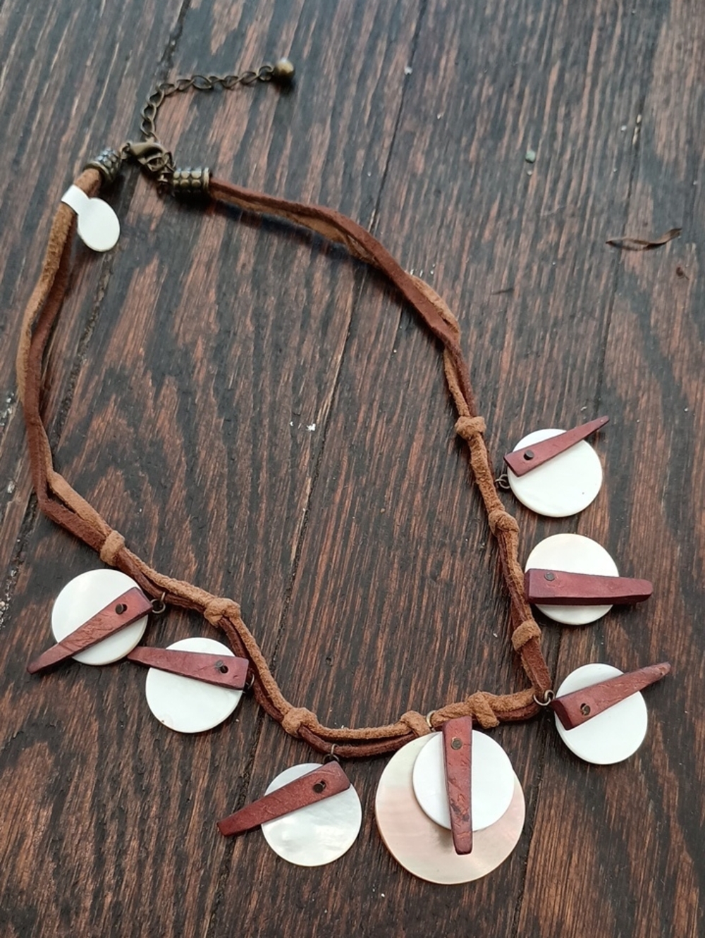 Bohemian Brown Suede Necklace with White Shell Discs
